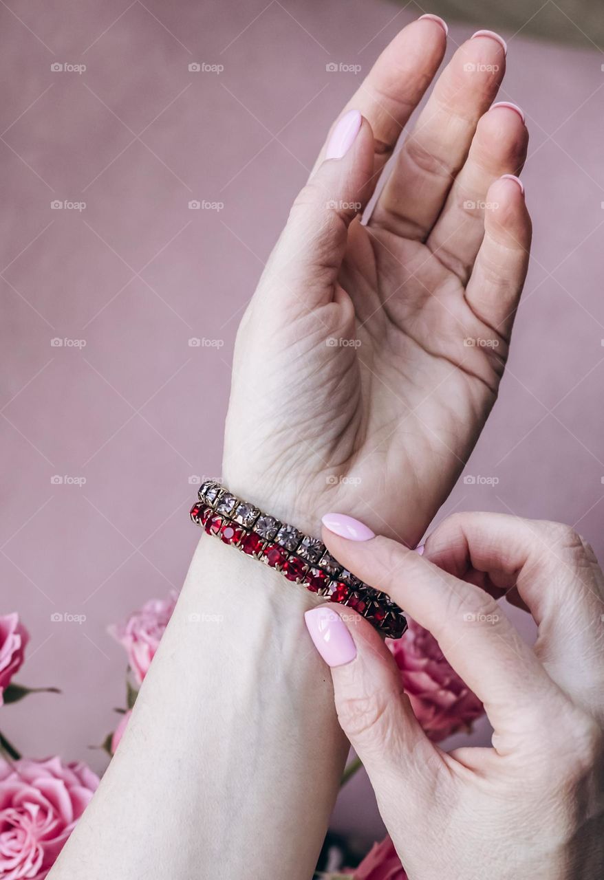 beautiful bracelet on hand of person