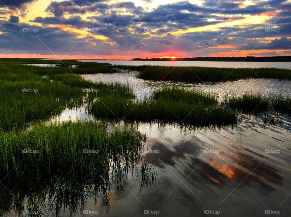 Sunset over Tom's Cove on  Assateague Island National Wildlife Preserve in Virginia.
