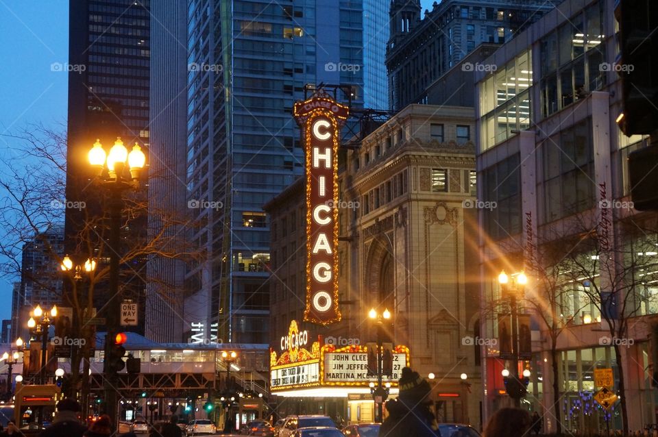 Outside view of Chicago Theatre in Chicago. 