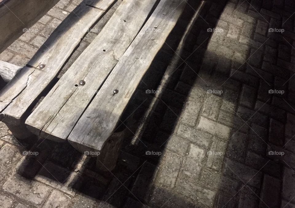 High angle view empty old bench