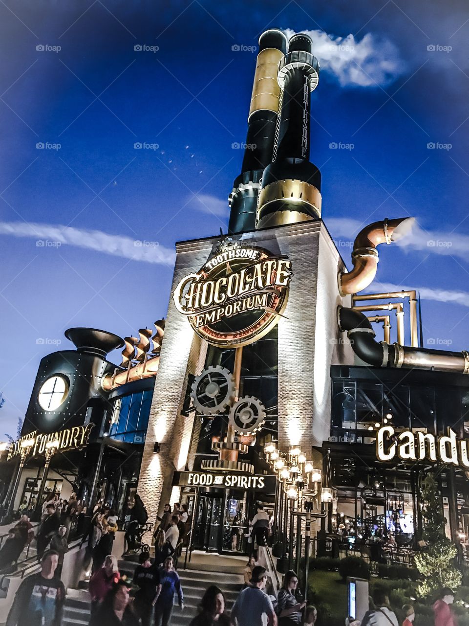 Toothsome steam punk inspired chocolate factory, store and restaurant at Citywalk, Universal Florida. 