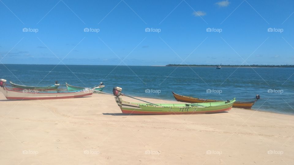 Canoes waiting for fishermen at the mouth of the São Francisco River.