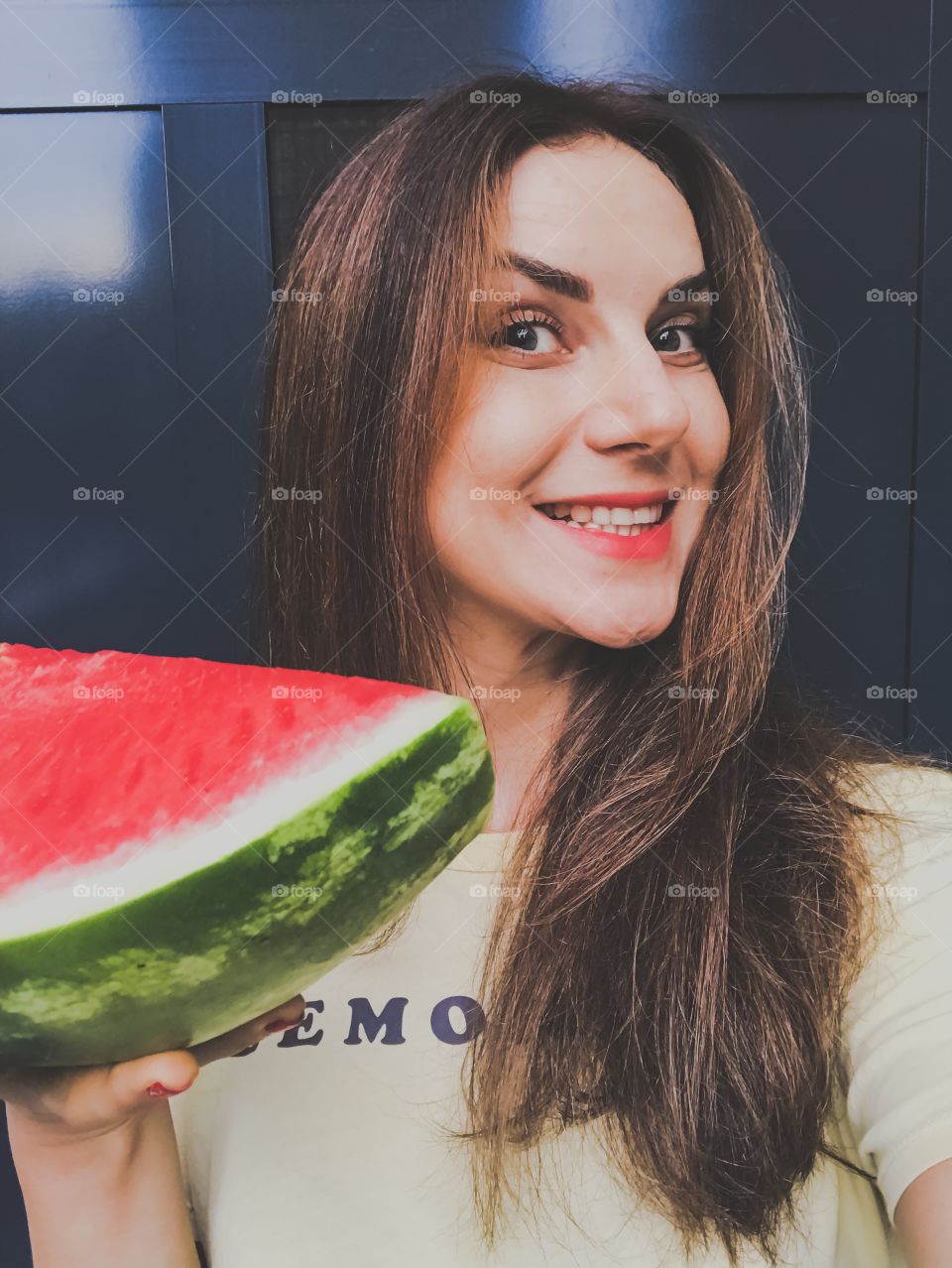 Summertime watermelon time. A girl with watermelon 