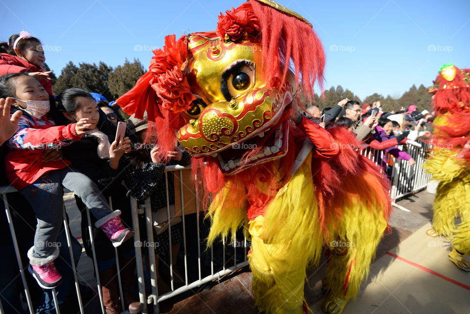 chinese spring festival in Ditan Park, Beijing. The lions