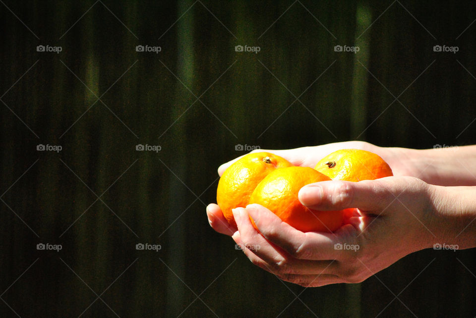 Holding oranges in hand