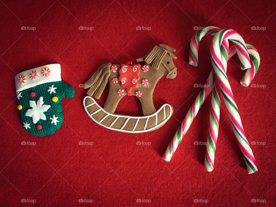 Christmas decoration on red background