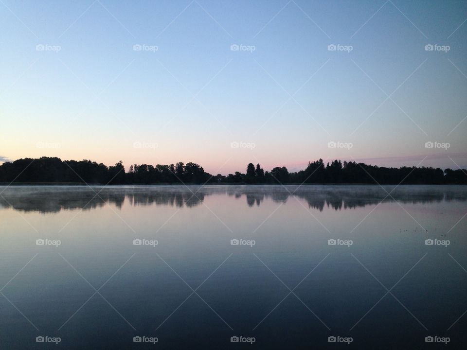 Lake, Dawn, Reflection, Tree, Water