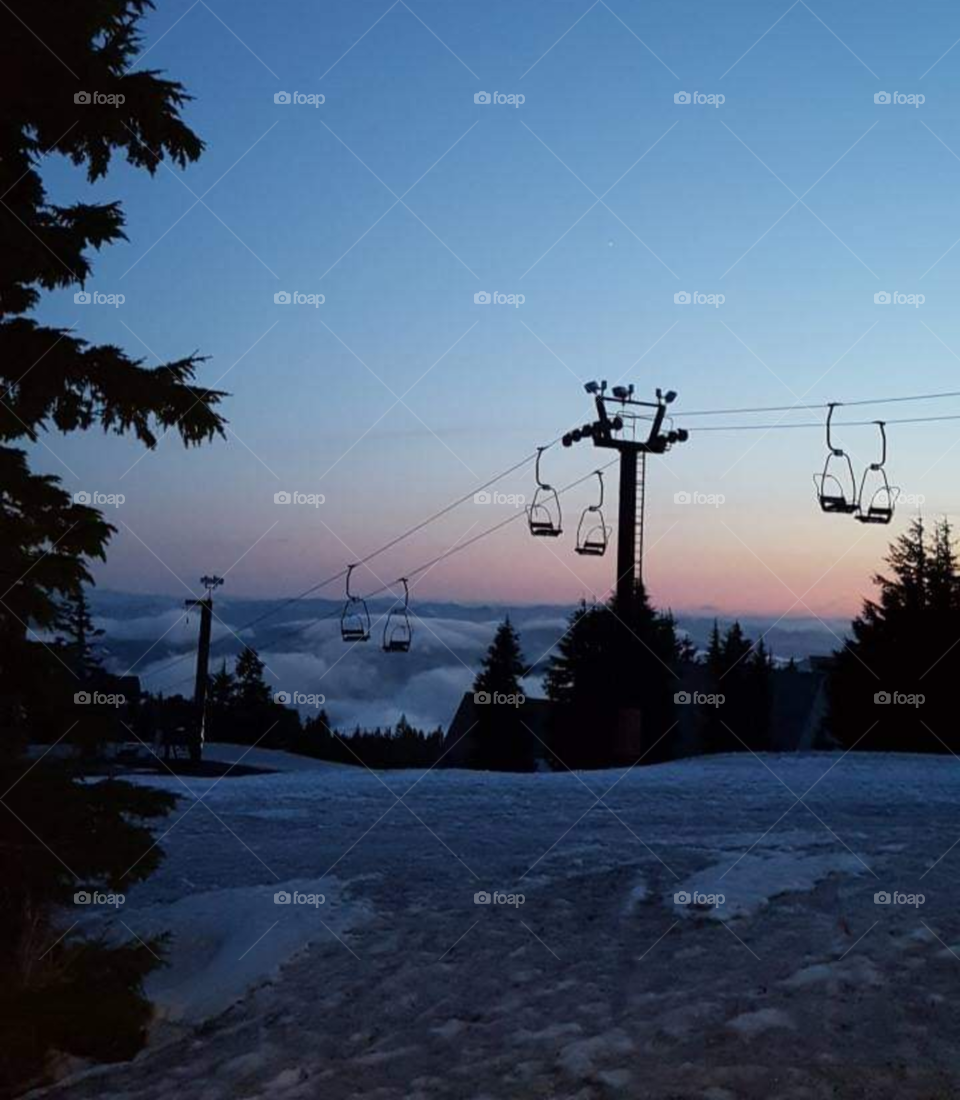 Timbeline Lodge Ski Lift Sunset