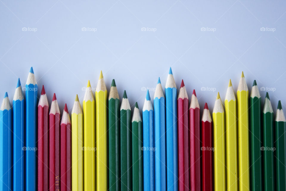 High angle view of coloured pencils