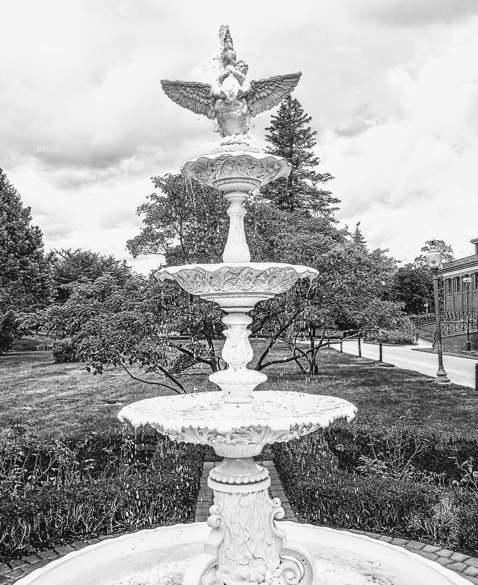 Black and White Fountain in the Park