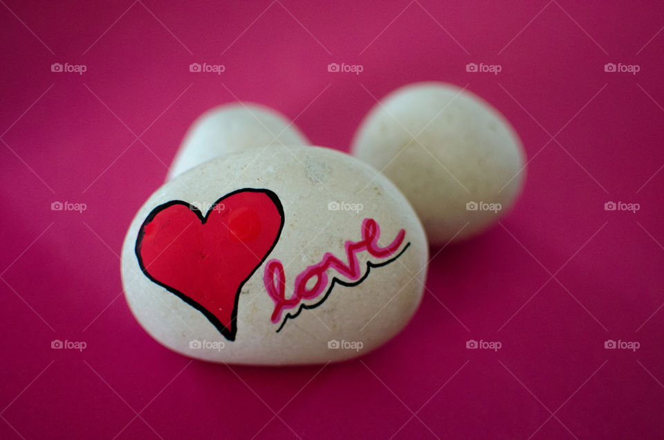 Hand painted white rock for Valentine's