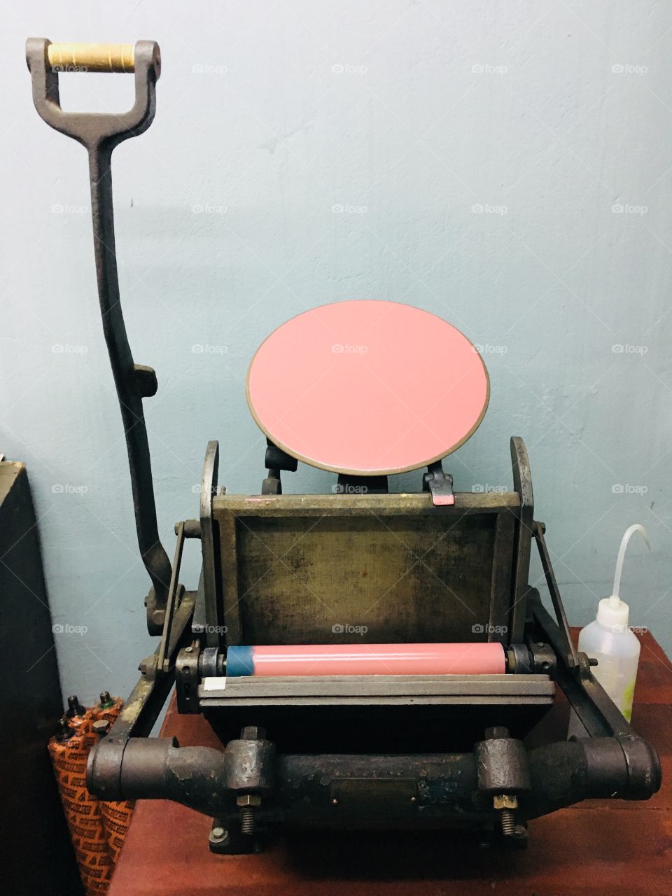 Letterpress printing equipment vintage style machine manual handmade with pink color