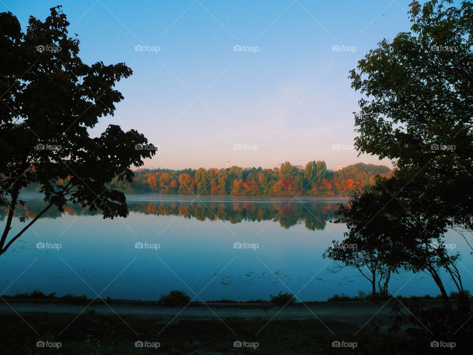 autumn landscape on the river Dnieper, Kiev, Ukraine