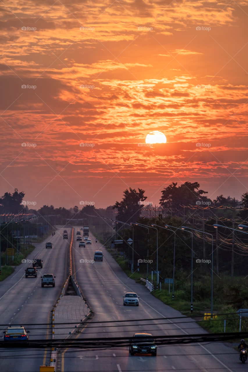 Sunset on street