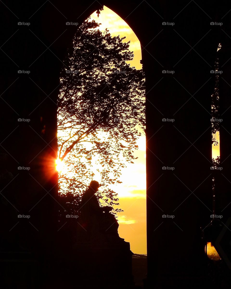 Statue in sunset