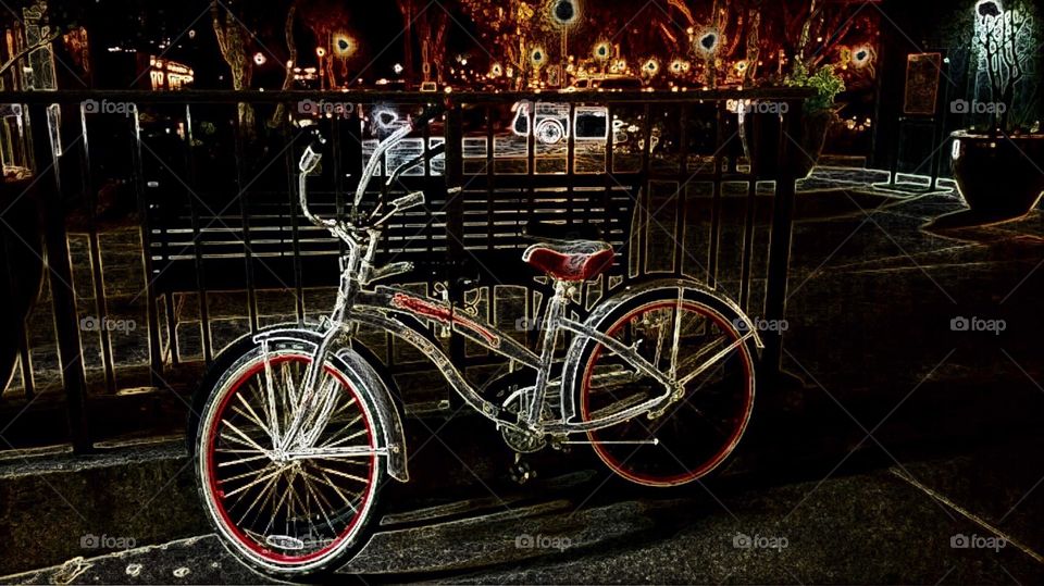 Me & My Bike Night Ride. Bicycle under the street lights.