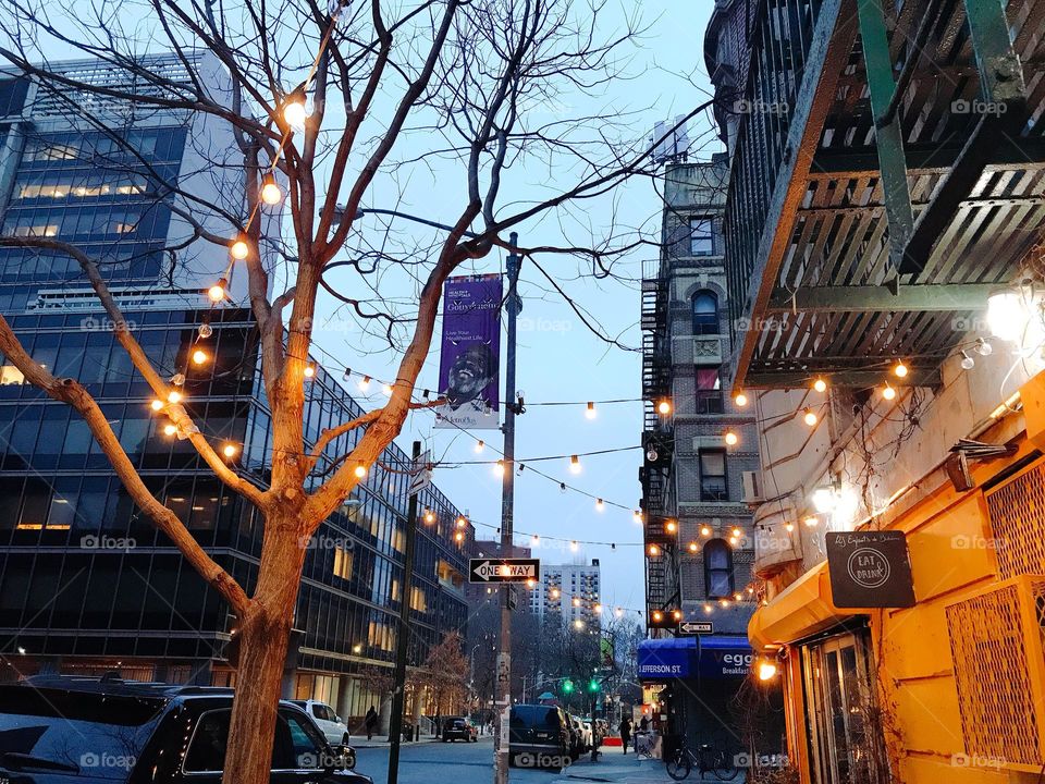 String lights on the street