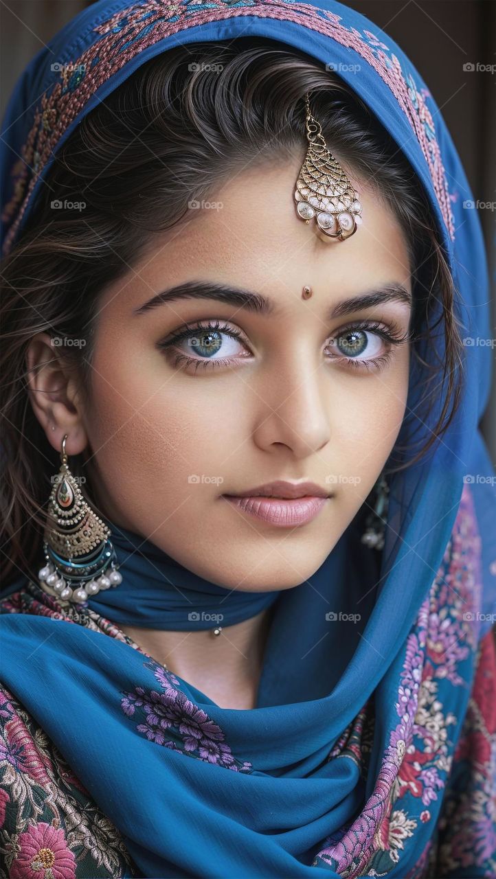 a close up of a beautiful woman wearing a headscarf