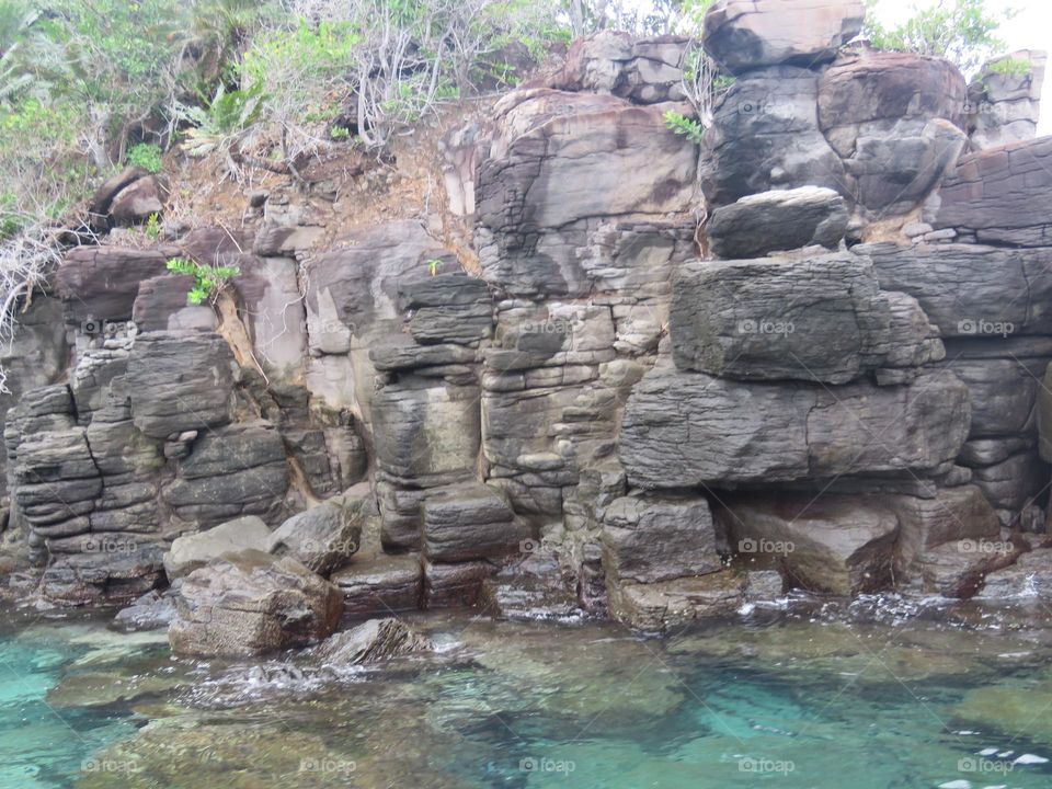 Unique rock formations on the shoreline.