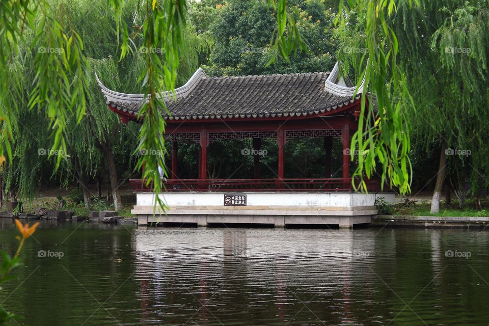 Chinese cabin at the water