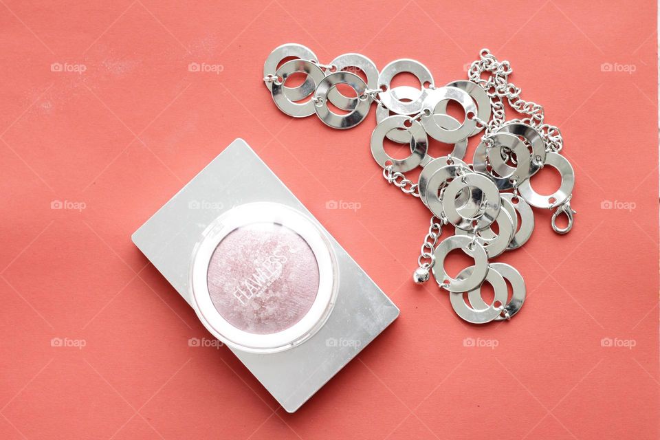 Makeup basics and silver accessory 