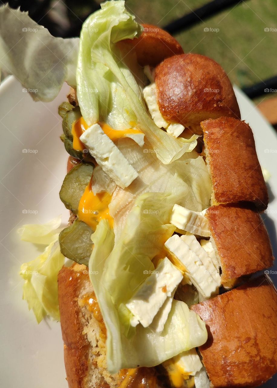 Garlic bread, burger