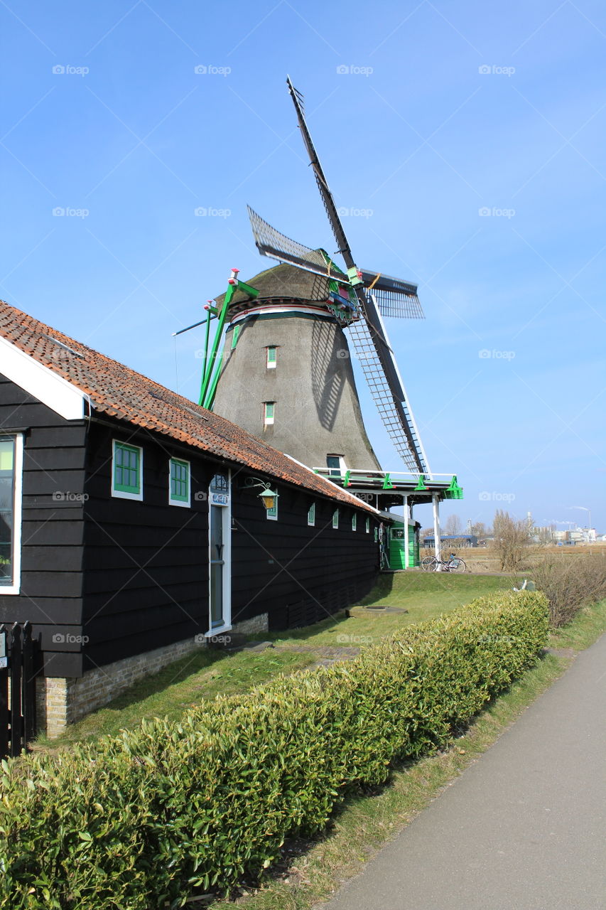 Windmill and building 