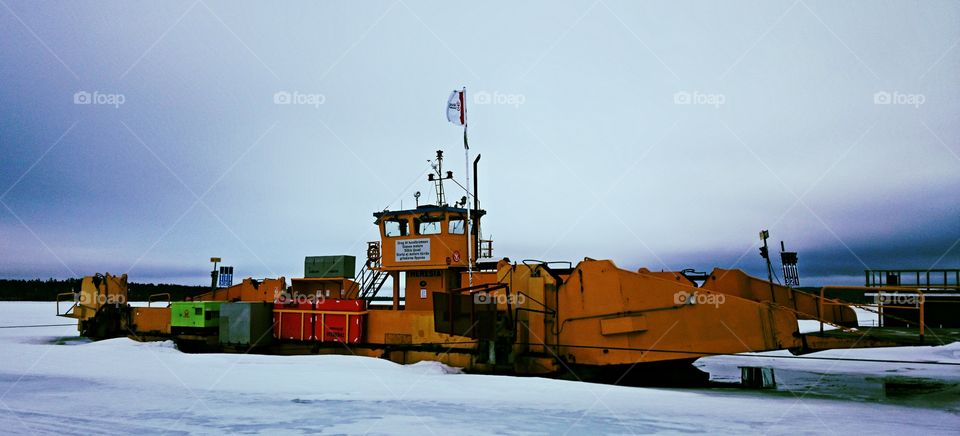 Ferry Theresia. old ferry in Lulea river. Avan 