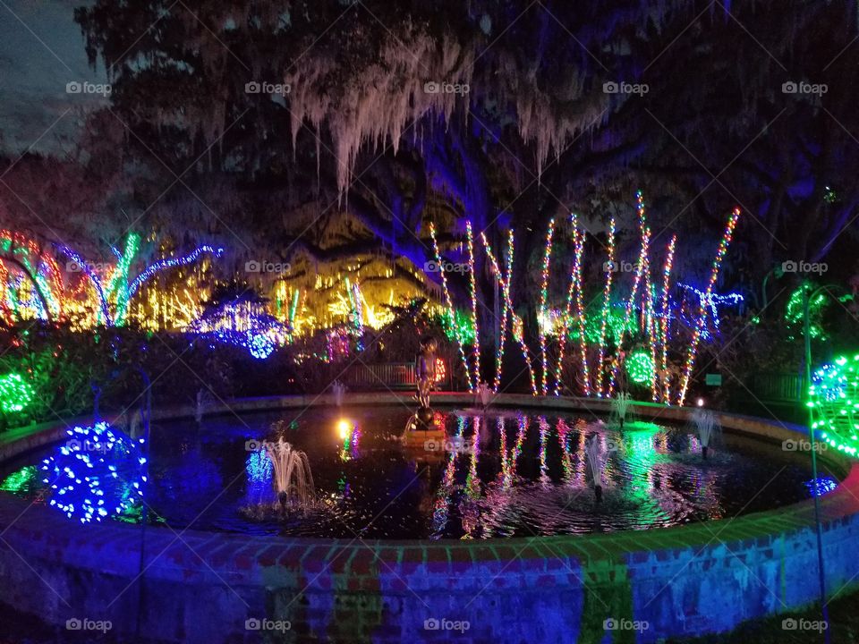 Brookgreen Gardens Night of 1000 Candles Christmas time. The colors and mirror image in the water express the love, excitement and beauty that comes with the tradition of Christmas. It's a special occasion. A beautiful night of walking through the gardens and seeing a field of lights covering the ground and the trees, 1000 Candles and thousands of lights surrounding this beautiful landscape is a stunning sight that can take the breath away. It's definitely something everyone should witness at least once in there life.