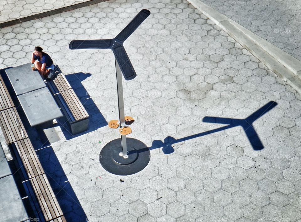 Solar charging station. Solar charging station in park along east river near pier 17 in new york city