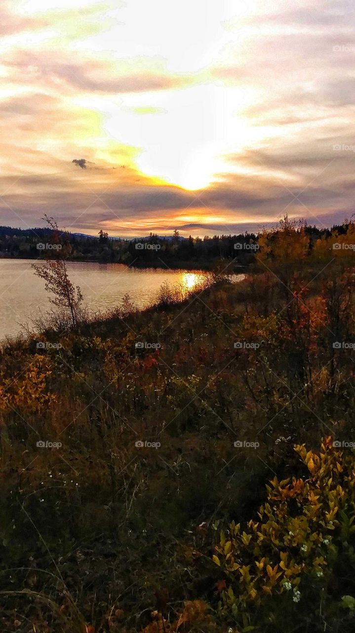 Autumn sunset on one of British Columbia's beautiful wilderness lakes.