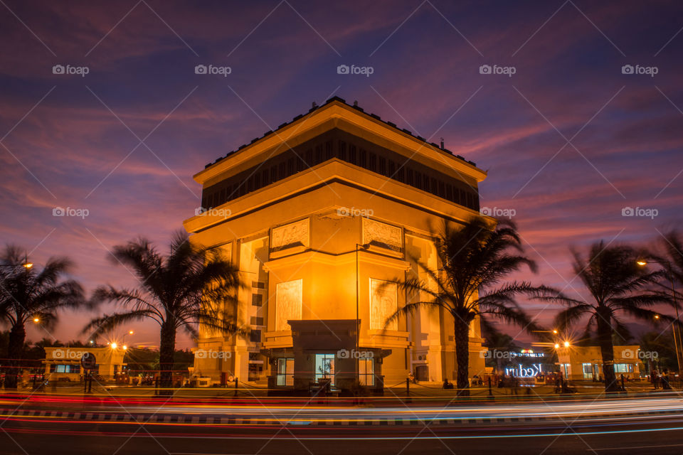 cityscape of the landmark replica Arc de Triomphe monument in Kediri, Indonesia