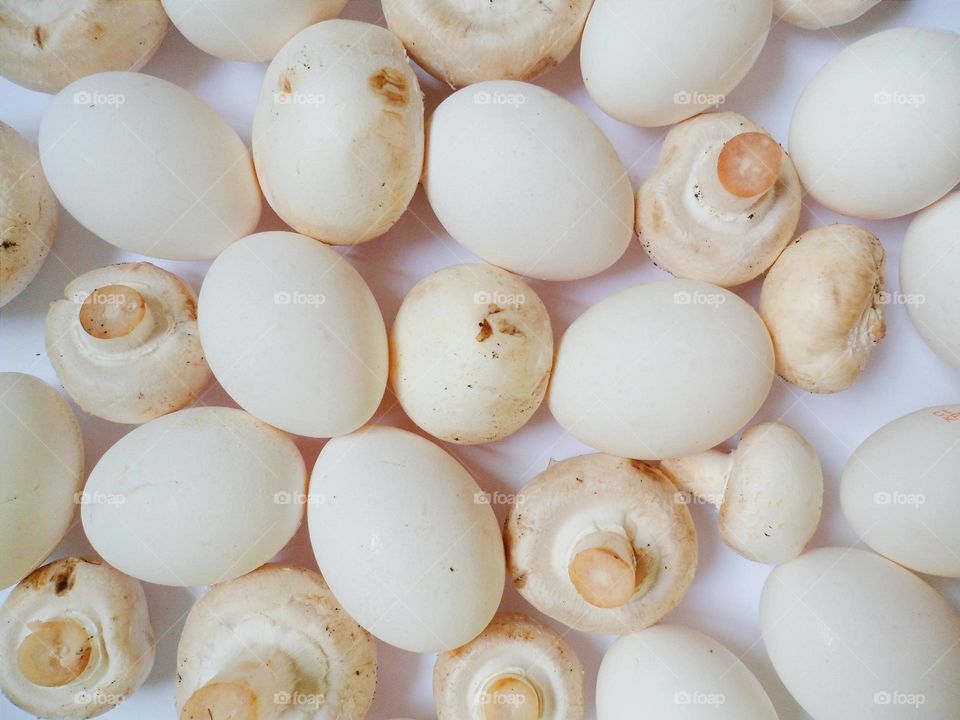 eggs, mushrooms on the table