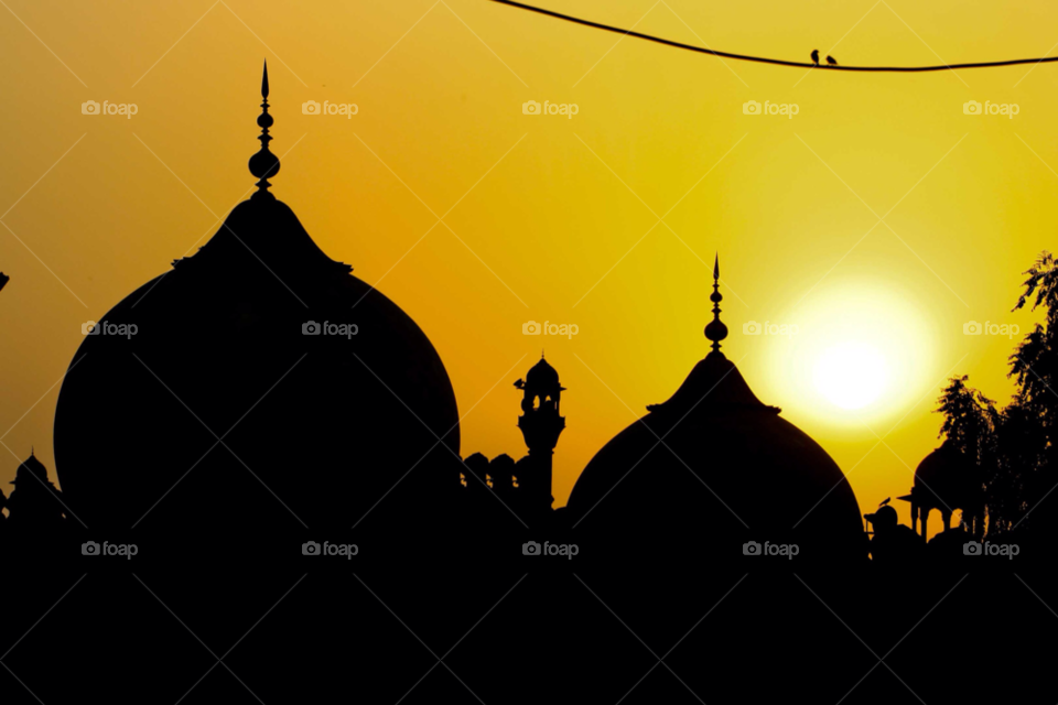 sunset orange silhouette mosque by paulcowell