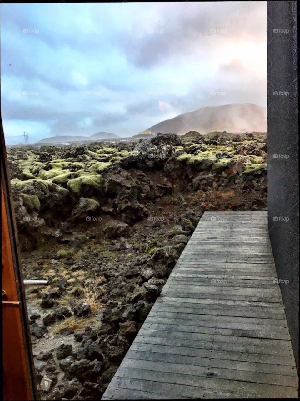 View from hotel in Reykjavik Iceland. Mountain. Europe.