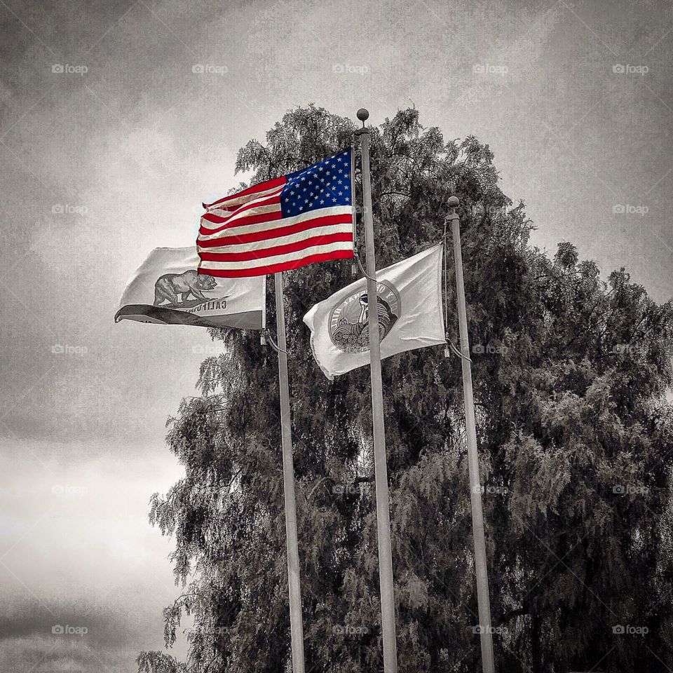 American flag on signal hill, Long Beach