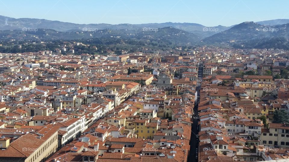 View of Florence, Italy from the iconic Duomo in April 2015.
