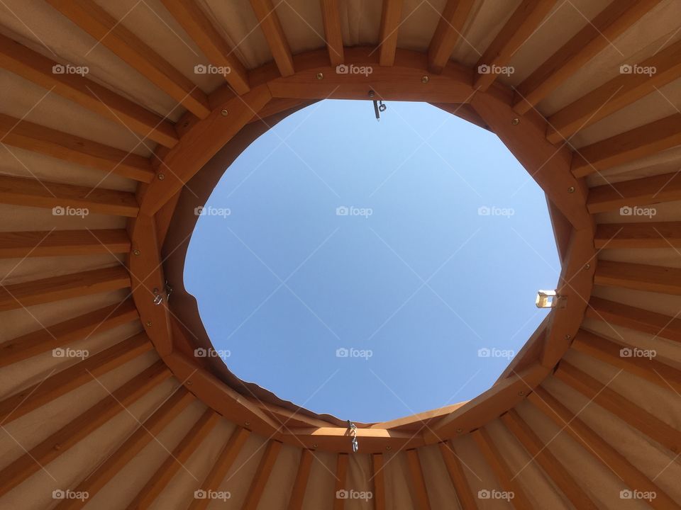 Yurt opening. Sky and circle