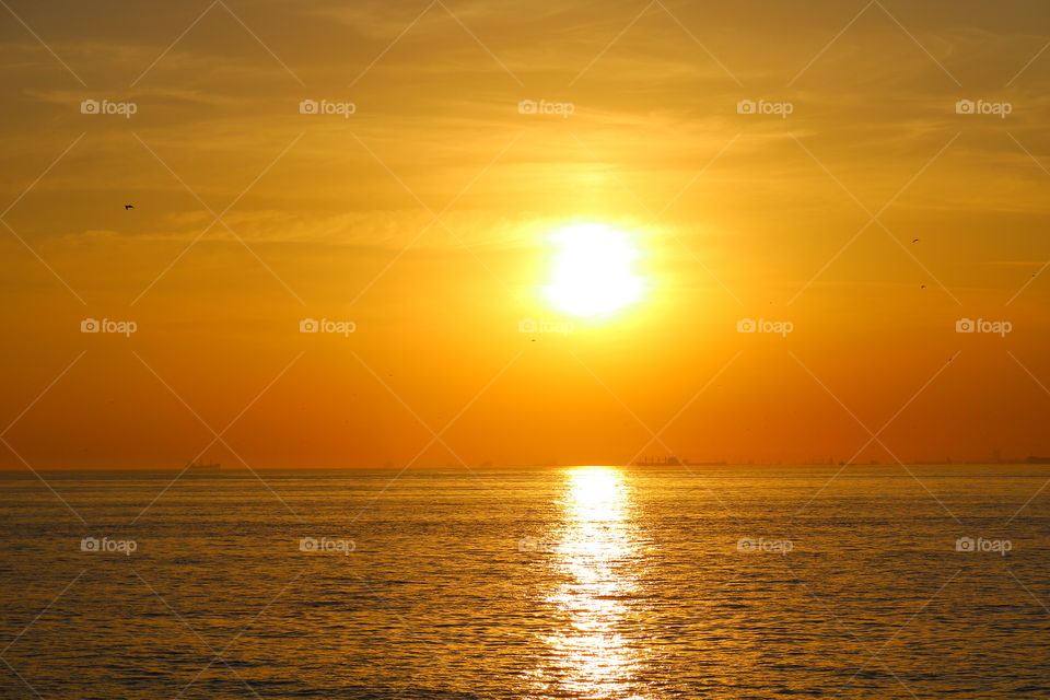 Sunset, Dawn, Sun, Water, Sea