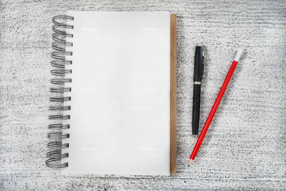 Notebook, pen, pencil
