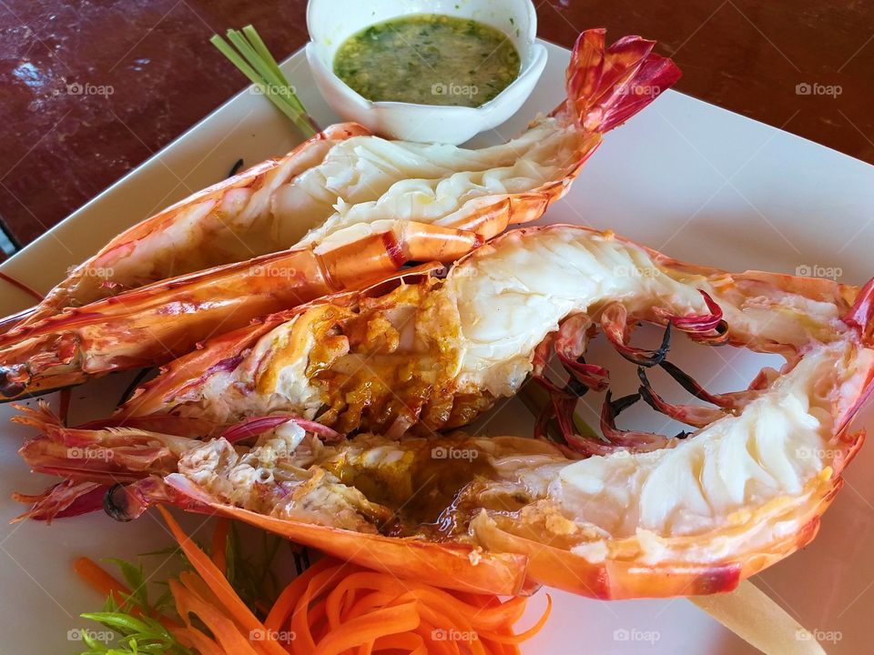 grilled prawns. seafood. Thailand.