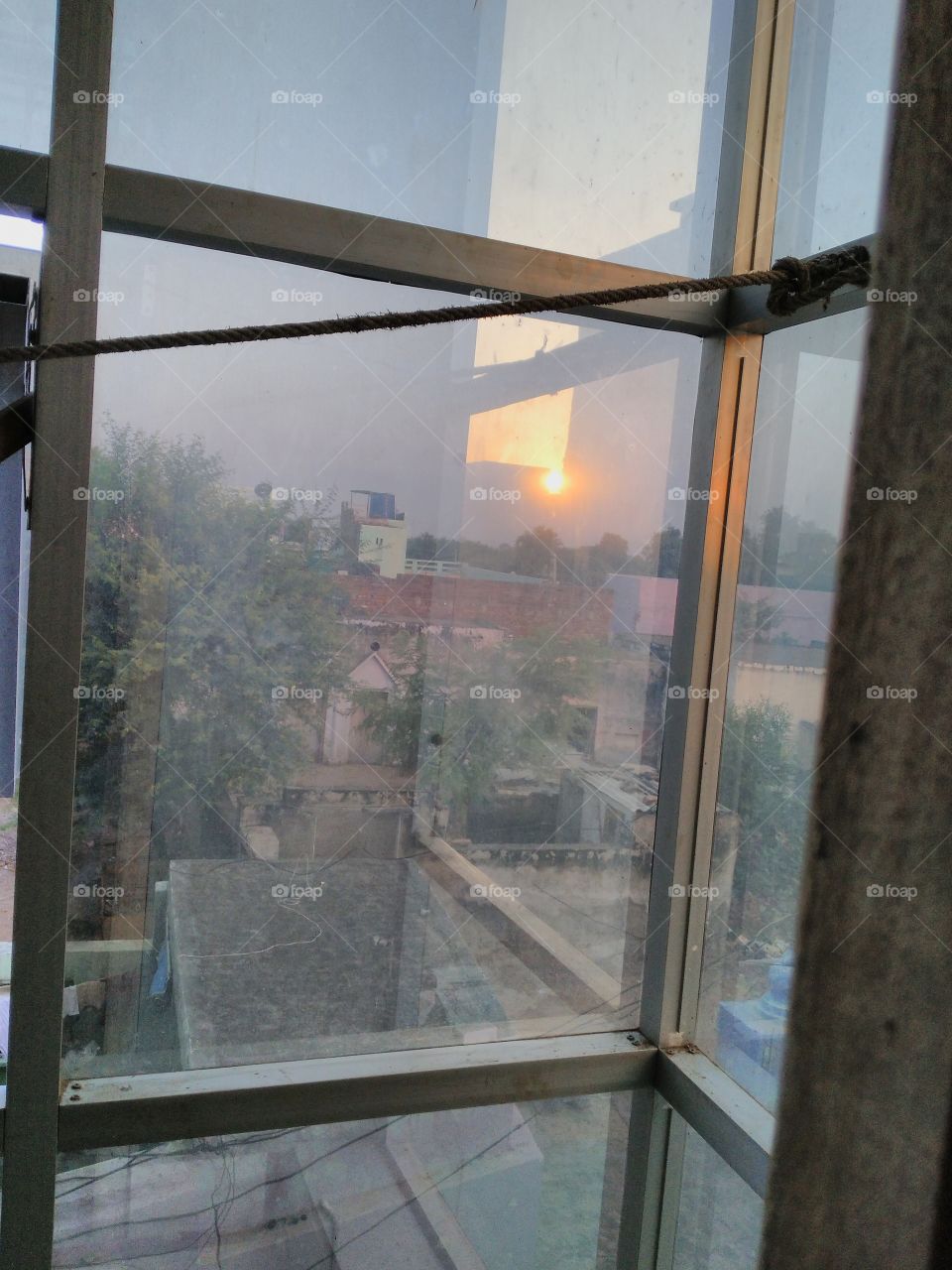 View of building through window