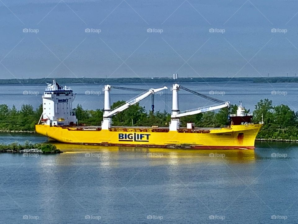 Colourful ship on the St.Lawrence river, Quebec, Canada 