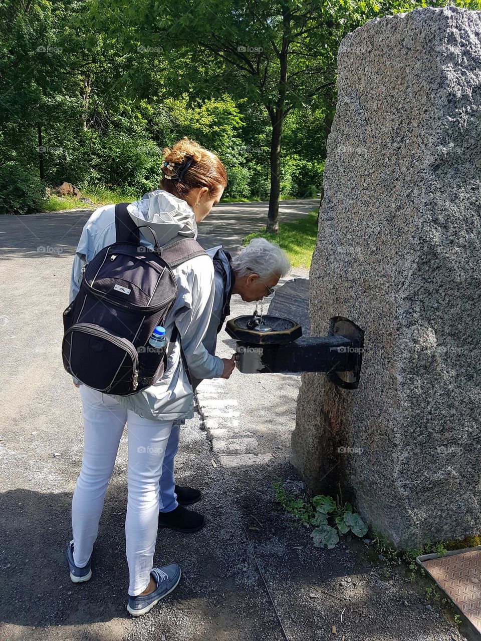 Drinking water on mountain