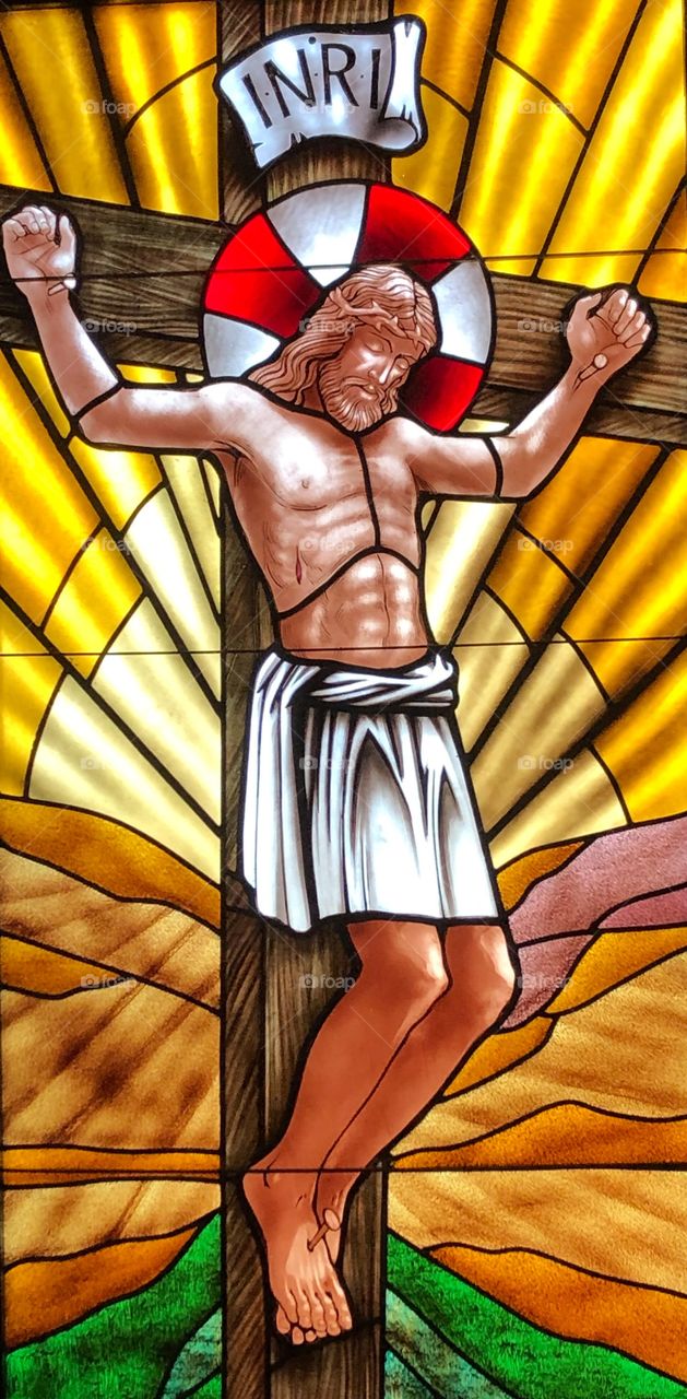 Stained Glass image of the Crucifixion