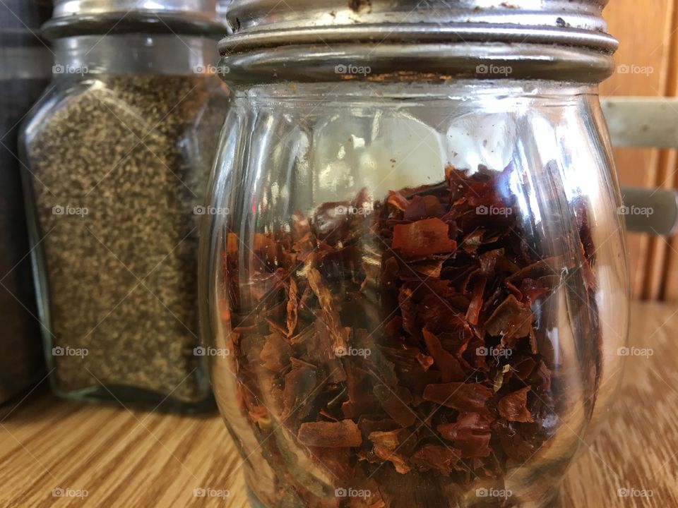 Red pepper flakes close up