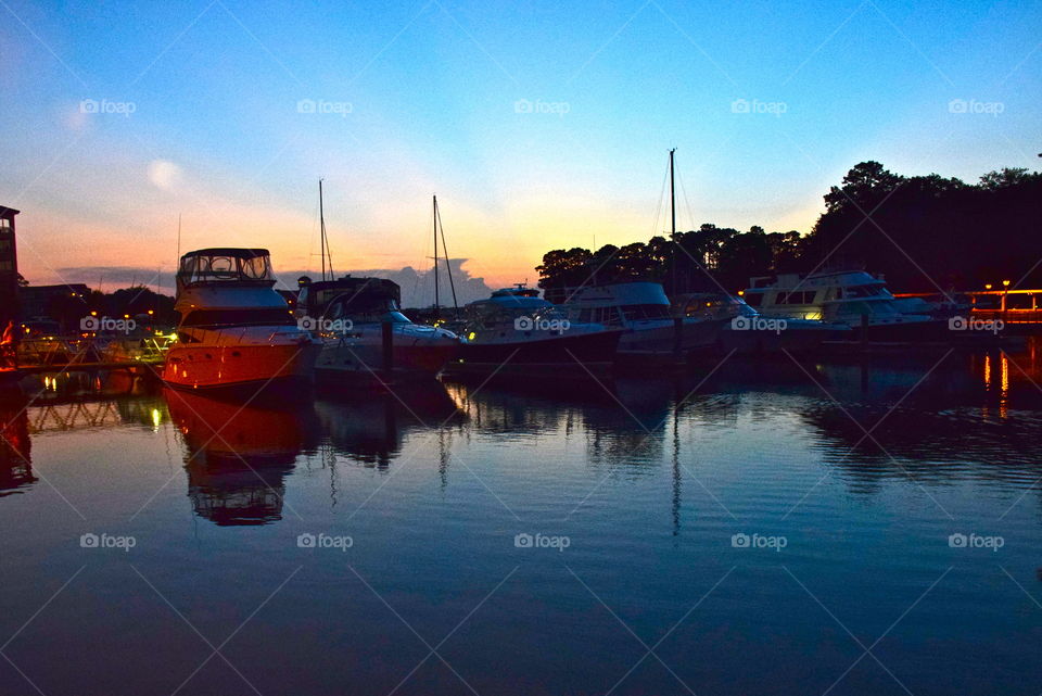 Sun setting in the harbor