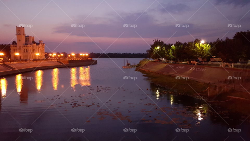 Sunset city view of Astrakhan 