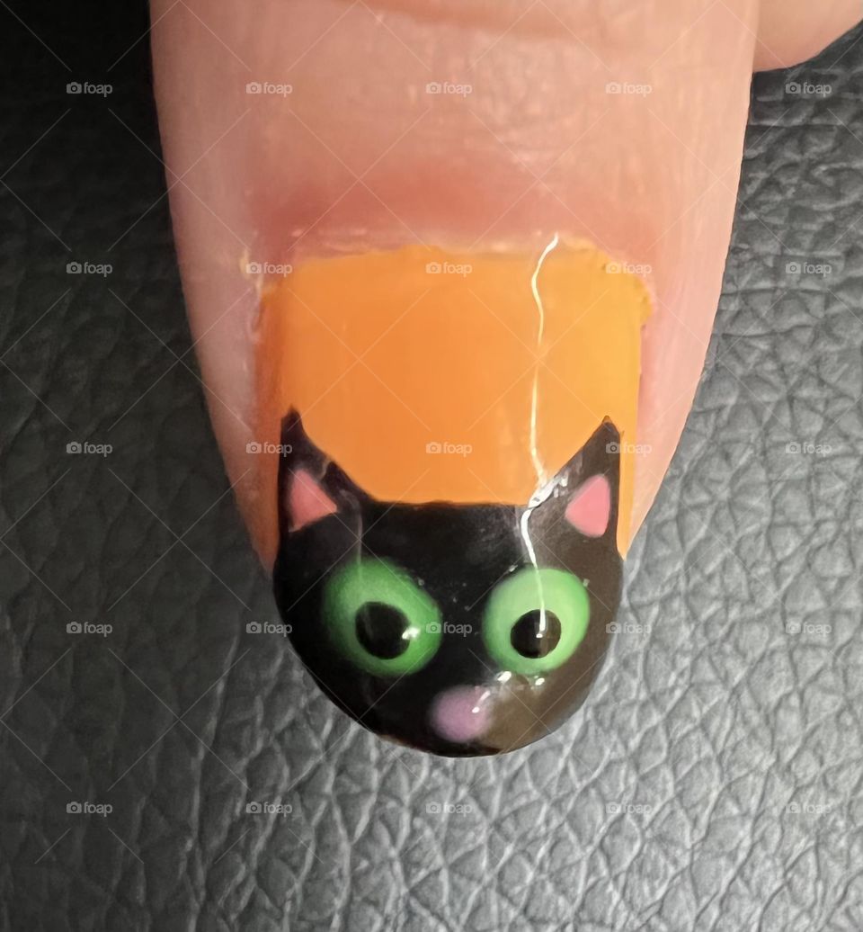 Cat Halloween gel nail art manicure 