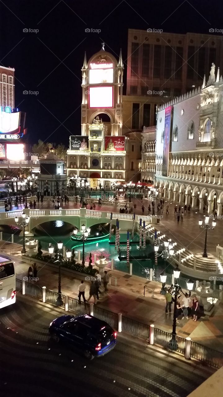 Nighttime Exterior of the Venetian Hotel and Casino in Las Vegas